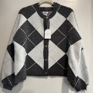 Song of Style Black and Light Blue Gray Argyle Cardigan